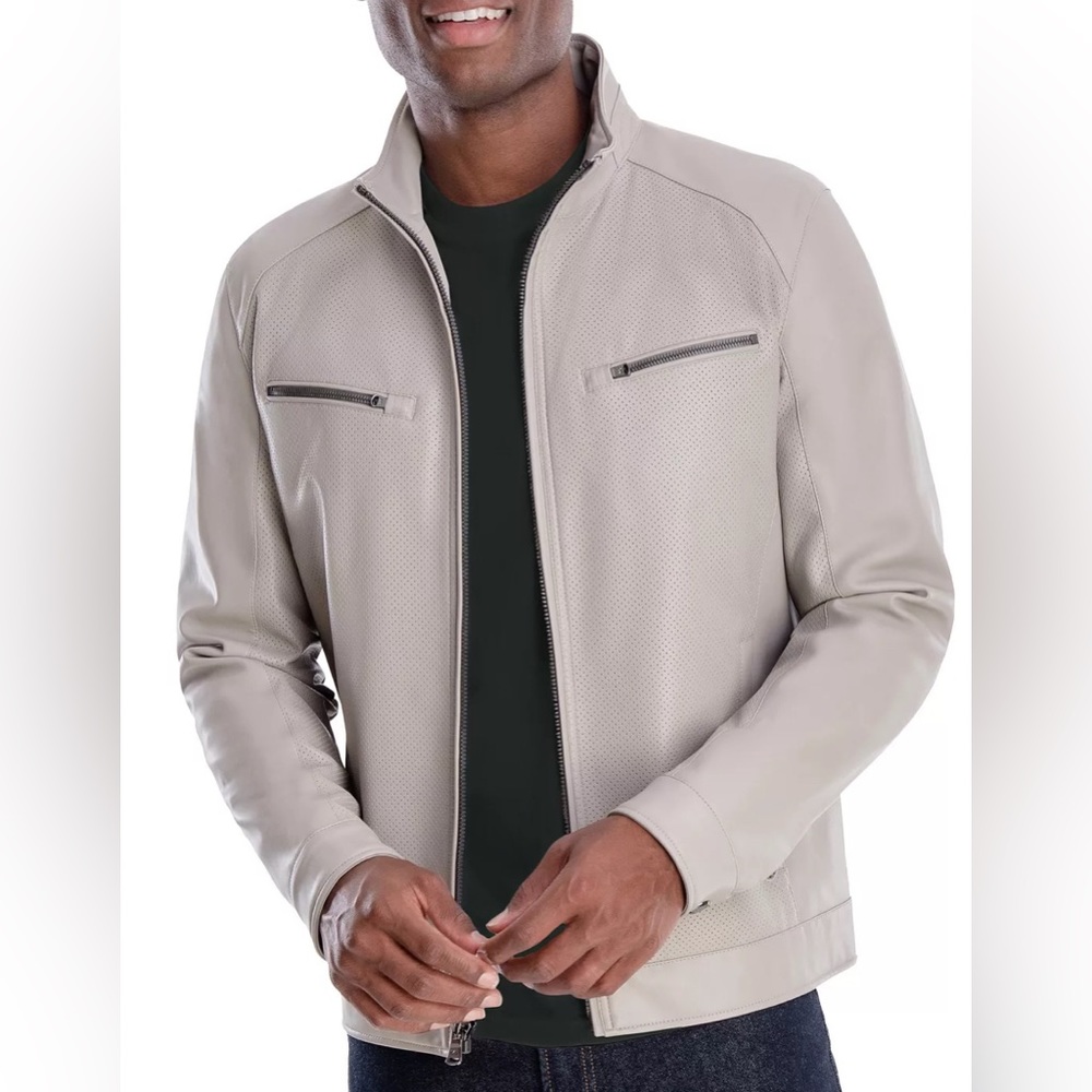 Michael Kors Men's Perforated Faux Leather Hipster Jacket